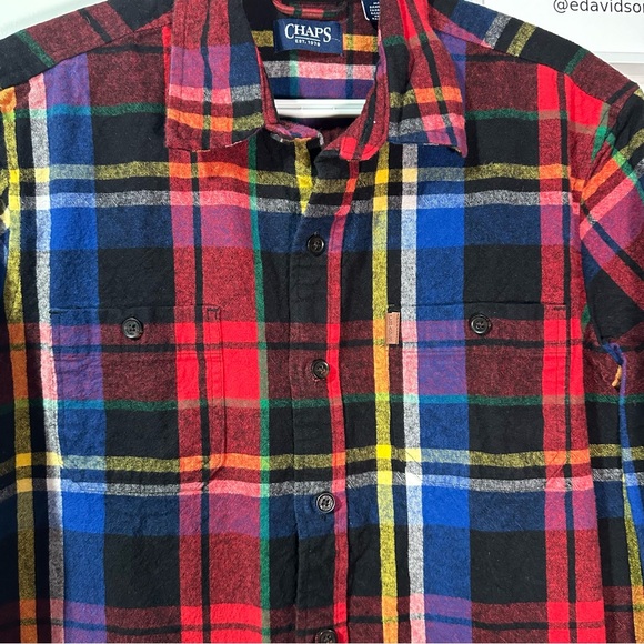 CHAPS heavy weight plaid button up shirt gorgeous plaid rich colours - Picture 9 of 12